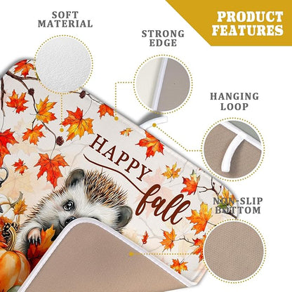 Happy Fall Dish Drying Mat - Cute Hedgehog Absorbent Drying Pad for Kitchen Counter