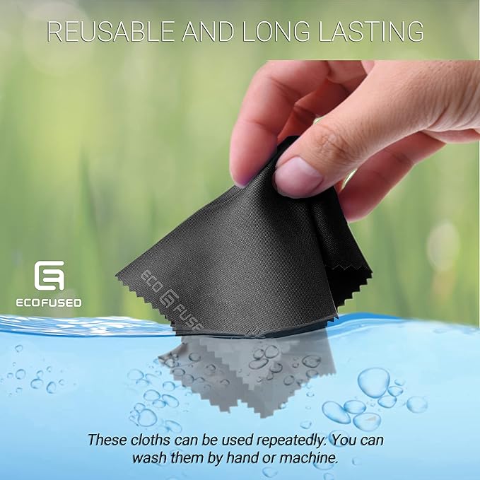 Eco-Fused Blue/Black Microfiber Cloth - 6x7 Inch - 12 Pack - Glasses & Lens Cleaning
