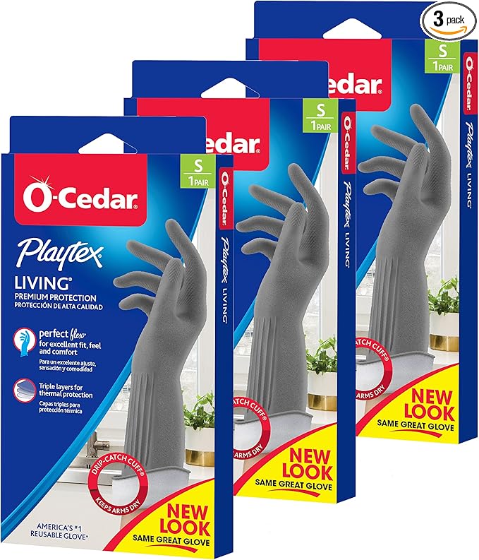 Playtex Living Reuseable Rubber Cleaning Gloves, Color May Vary (Small, Pack of 3)
