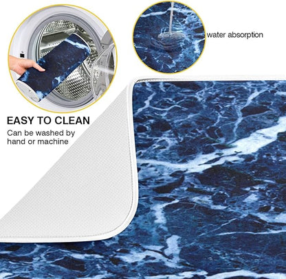 Super Absorbent Dish Drying Mat, Microfiber Fast-Drying Dish Mat, 16" x 18, Kitchen Dish Drying Pad, Navy Blue Marble…