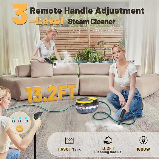 Gautye Steam Cleaner, 3 Level Adjustable Handle, 15s Heat Up, 1.69 Quarts Tank, Portable Steamer for Cleaning with 15 pcs Accessories, Steam Cleaner for Home for Dirt, Grease, Grout, Tile,Floor, Car