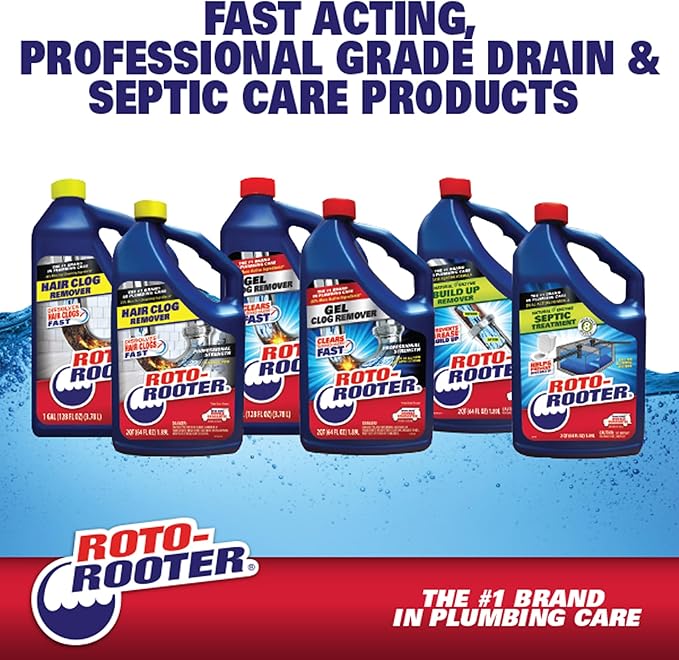 Roto-Rooter Build-Up Remover Drain Cleaner, Enzyme-Based Formula Helps Prevent Clogs and Grease Buildup, Removes Odor, Safe for Septic Systems, Pipes, Toilets, Drains and Sinks, 64 oz