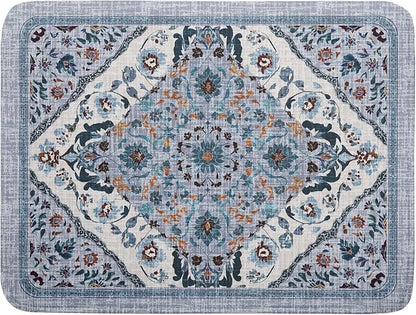 Boho Flower Dish Drying Mat Blue Bohemian Dishes Drainer Rack Mat 18x24 Inch Microfiber Kitchen Drying Pad for Countertop Tableware Decor