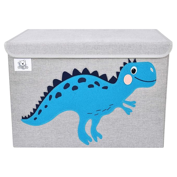 CLCROBD Foldable Large Kids Toy Chest with Flip-Top Lid, Collapsible Fabric Animal Toy Storage Organizer/Bin/Box/Basket/Trunk for Toddler, Children and Baby Nursery (Dinosaur)