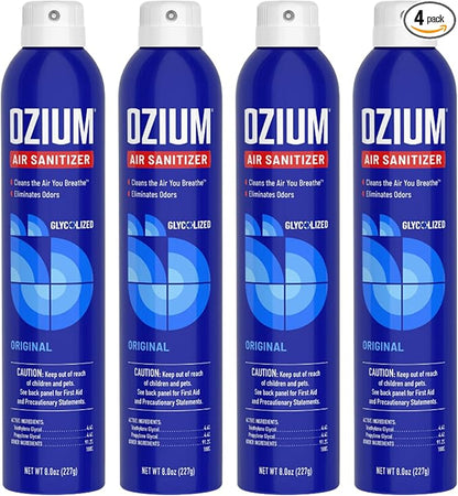 Ozium® 8 Oz. Air Sanitizer & Odor Eliminator for Homes, Cars, Offices and More, Original Scent - 4 Pack | Reduces Airborne Bacteria Eliminates Smoke & Malodors