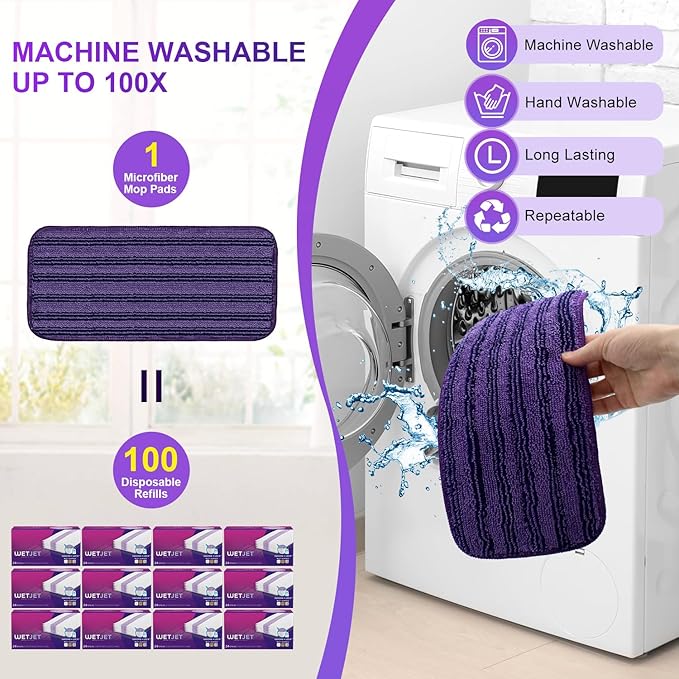Updated & Innovative Cationic Mop Pads for Swiffer Wet Jet and Most Velcro 10" 11" 12" Spray Mops, Reusable Swiffer Wet Jet Mop Pads Replacement