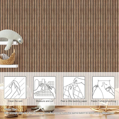 Yun-aeon Natural Wood Peel and Stick Wallpaper Wood Slats - 17.3"x 120" Tan Self-Adhesive Waterproof Vinyl Removable Wall Paper for Wall Decor Bedroom