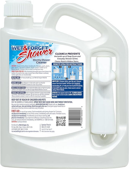 Wet & Forget Shower Cleaner Spray, Fragrance-Free Weekly Bathroom Cleaner, No Scrubbing Needed, Bleach-Free, Multi-Surface Bathroom Spray, Cleaning Supplies Essential. 64 fl oz
