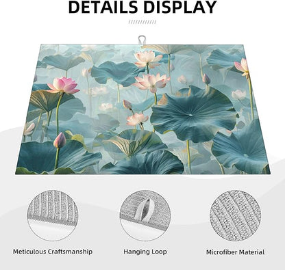 Pond Lotus Dish Drying Mats for Kitchen Counter, Absorbent Reversible Microfiber Dish Drying Pad, Multi-Use Large Drying Mat Coffee Bar Accessories 18"x24"