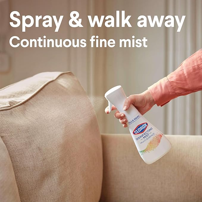 Clorox Disinfecting Mist, Lemongrass Mandarin, Household Essentials, 3 Refills, 16 Fl Oz Each