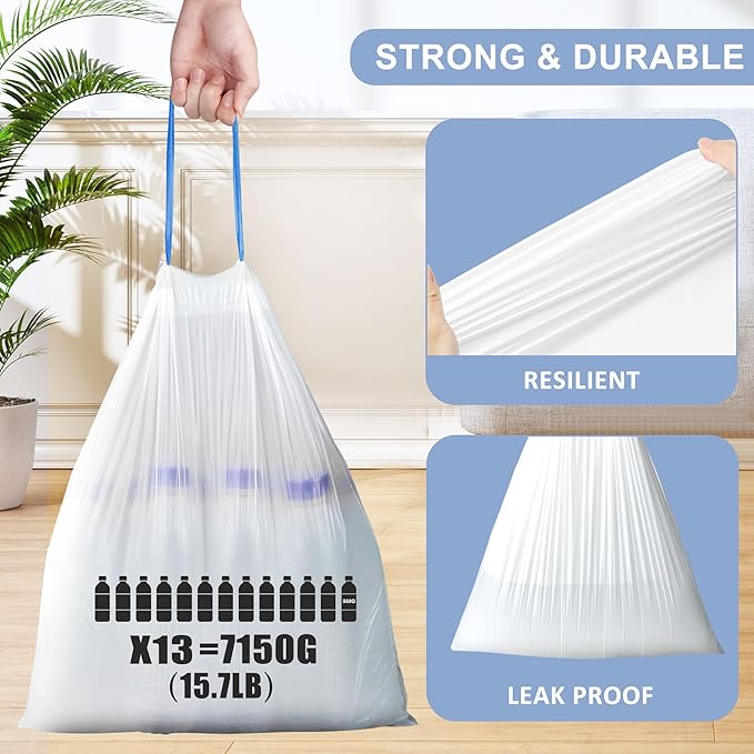 99 Count-Small Trash Bags,4 Gallon Trash Bag Drawstring,White Bathroom Garbage Bags,Tear-Free Garbage Bags,Plastic Wastebasket Liners for Toilet Home Office and Bedroom(White)