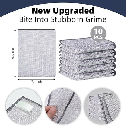 10 Pack Stainless Steel Scrubber, Reusable Diamond Weave Scrubber Cloths, Non-Scratch Heavy-Duty Metallic Fiber Cleaning Cloth for Kitchen, Multi-Use Dishwasher Rags