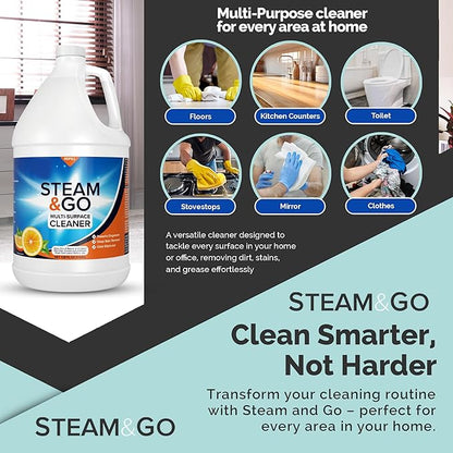 Steam & Go Multi-Purpose Cleaner Spray Refill with Oxy Power for Multi-Surfaces - Removes Stains, Eliminates Odors, & Degreases - Orange Scent, 1 gal