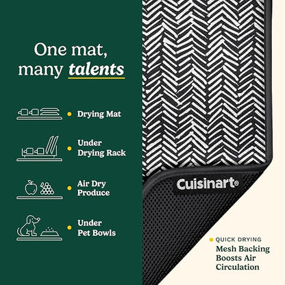 Cuisinart Dish Drying Mats for Kitchen Counter - (2) 16" x 18" Ultra Absorbent Kitchen Dish Drying Mat - Mesh Backing, Foldable, Machine Washable, Fast Drying Dish Mat (Dashed Lines)