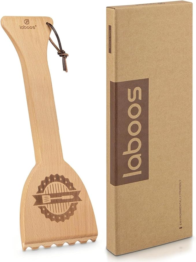 Wooden BBQ Grill Scraper – Beech Wood Griddle Cleaner for Traeger and Other Grills, No Metal Bristles, Safe and Durable Grill Cleaning Tool with Grooved Edge