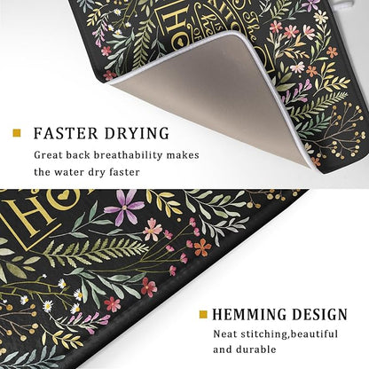 Vintage Microfiber Dish Drying Mat Wildflowers Leaves Absorbent Dry Mat for Kitchen Counter Decor