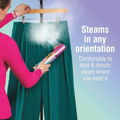 CHI VIBES Handheld Garment Steamer for Clothes, Fabric and Drapes, 5 Minutes of Continuous Steam, Portable Wrinkle-Remover for Home and Travel, Vacation Essentials, 80ml Water Tank, Pink (11615)