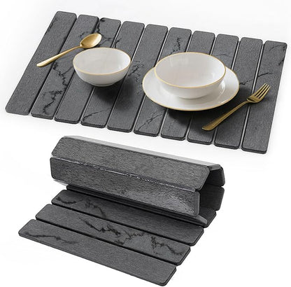 Stone Drying Mat for Kitchen Counter, Quick Diatomaceous Earth Mats for Dishes, 24" x 16" W Super Absorbent Fast-Drying Collapsible Countertop Stone Mat (Marble Grey, Extra Large)