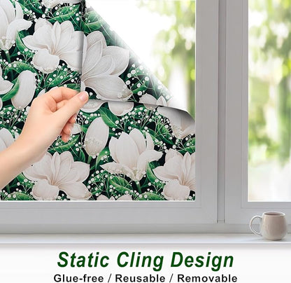 Frosted Glass Window Film, Heat Insulation, UV Block, Anti-Glare, One Way Privacy Tint, Static Cling for Home Bathroom Door, Renter Friendly, Day & Night Privacy