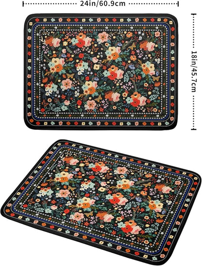 Floral Microfiber Dish Drying Mat Large Absorbent Dish Drainer Rack Pad for Kitchen Counter