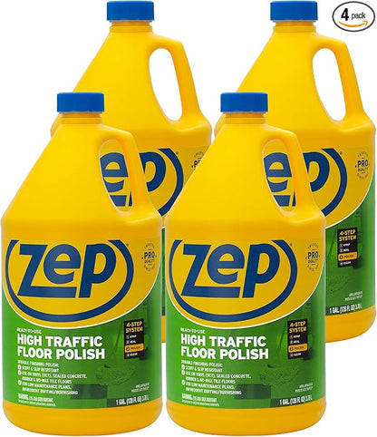 Zep Commercial High-Traffic Floor Polish, 4-1 Gallon Bottles, Professional Grade Floor Finish For a Range Of Hard Floor Surfaces (ZUHTFF128)