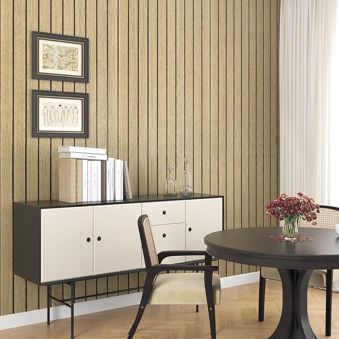 Wallercity 3D Wood Brown Wall Panels Peel and Stick Faux Wood Slat Decorative Wall Panels for Ceiling Self Adhesive Woodgrain Soundproof Foam Walls Paneling for Bedroom Counter Door Decor 11.7"x118"