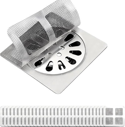 Disposable Shower Drain Hair Catcher 30 Pack, Waterproof Peel and Stick Mesh Drain Strainer Stickers for Shower, Bathtub, Bathroom Sink, Laundry and Tub Drains — Hair Trap Clog Prevention