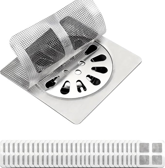 Disposable Shower Drain Hair Catcher 30 Pack, Waterproof Peel and Stick Mesh Drain Strainer Stickers for Shower, Bathtub, Bathroom Sink, Laundry and Tub Drains — Hair Trap Clog Prevention