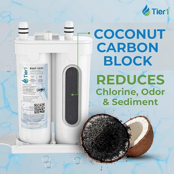 Tier1 RWF1031 WF2CB Refrigerator Water Filter | Replacement for PureSource2 WF2CB & EWF01 Fridge Filter - Up to 18 Months Supply | Easy Install | Odor Control | Clean & Great Tasting Water (3-pk)