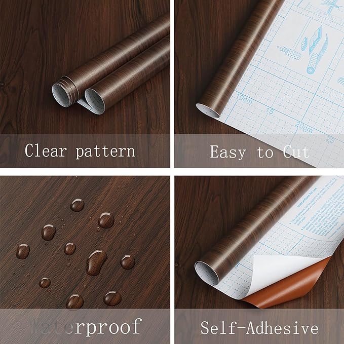 Heroad Peel and Stick Wallpaper Wood Contact Paper Red Brown Wood Grain Contact Paper Wallpaper Thicken Textured for Cabinets and Drawers Countertops Waterproof Self Adhesive Vinyl 17.5" x 78.7"