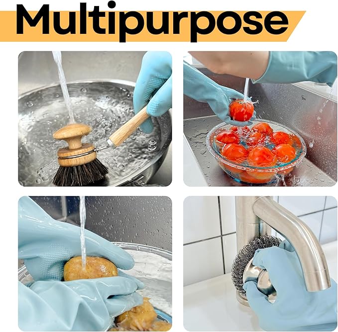Kitchen Gloves for Washing Dishes | 4 Pairs Rubber Dishwashing Gloves for Cleaning