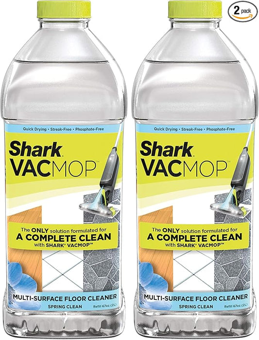 Shark VACMOP Multi-Surface Cleaner Refill 2L Bottle, Compatible with VM252 & VM180, Cleans & Disinfects Sealed Finished Floors, Stone, Laminate & Tiles, Spring Clean Scent, VCM60 (Pack of 2)
