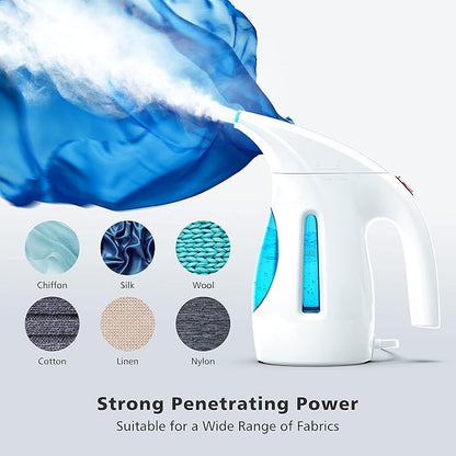HiLIFE Steamer for Clothes, Portable Handheld Clothing Steamer, 240ml Big Capacity, 700W, Strong Power, Fabric Quick Wrinkle Remover for Home, Office, Travel (ONLY FOR 120V)-Maya Blue