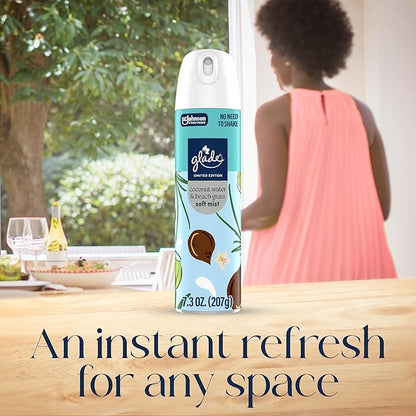 Glade Odor Fighting Soft Mist Air Freshener Room Spray, Coconut Water & Beach Grass, 7.3 oz., 6 count