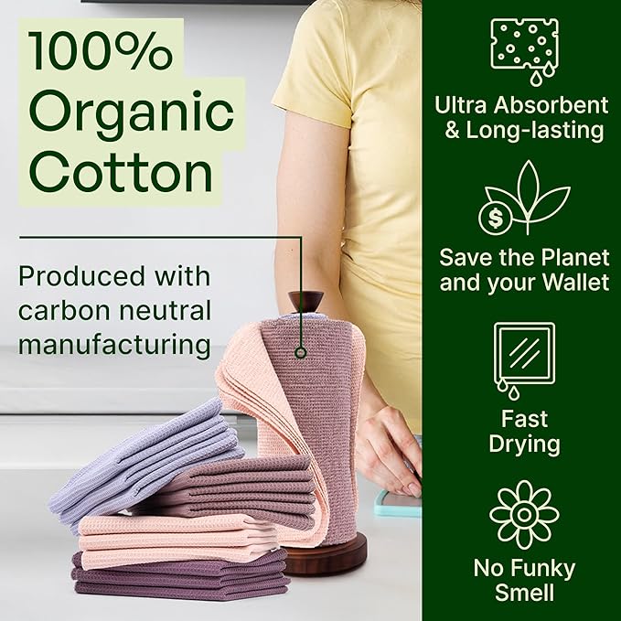 24 Pack Multicolored Reusable Paper Towels - Nature Friendly - Organic Cotton Alternative - Thick, Strong, Paperless Kitchen Dish Cloths - Reusable Napkins - Dish Towels - Cloth Napkin