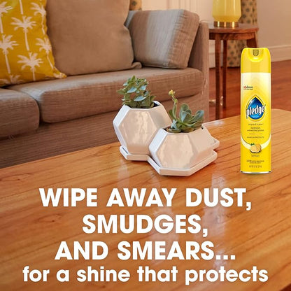 Pledge Enhancing Polish Spray, Wood Furniture & Stainless Steel Polish, Remove Dust and Fingerprints, Fast Shine and Protect, Prevent Scratches & Knicks - Lemon Scent, 9.7oz, Pack of 6