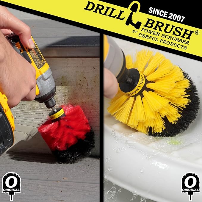 Spin Brush Cleaning Kit - Drill Brush - Concrete, Brick, Fireplace, Stone - Bird Bath - Garden Statuary - Bathroom Accessories - Soap Scum, Hard Water, Mineral, Calcium, Rust Stains and Discoloration