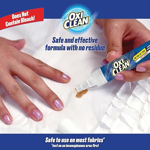 OxiClean On The Go Stain Remover Pen for Clothes, Portable Instant Stain Remover Stick with Scrubber Tip, Travel-Friendly Pen for Clothes Laundry, for Food Drink Cosmetics, 6 Count