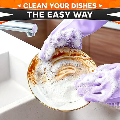 ALPENKOK Silicone Dishwashing Gloves with Scrubber – Non-Slip Silicone Gloves wor Washing Dishes | Household Use