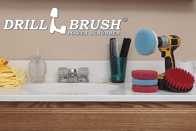 Drill Brush Power Scrubber - Outdoor Cleaning - Stiff Bristle Deck Brush - Concrete Scrub Brush - Bathroom Cleaning - Scrub Pad Attachments for Cordless Drill - Shower Cleaner - Glass Shower Doors