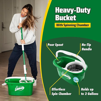 Libman Tornado Spin Mop System with 2 Refill Heads, Microfiber Spinning Mop and Bucket with Wringer Set for Home, Floor Cleaning of Hard-Wood, Laminate, Tile, All Surface Cleaner, 3 Total Mop Heads