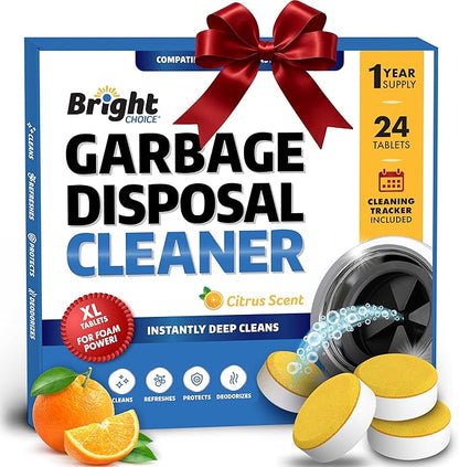 Garbage Disposal Cleaner and Deodorizer Tablets - 24 Pack, XL Citrus Foaming Tablet for Kitchen Sink Freshener, Drain Cleaner & Odor Eliminator - 1 Year of Sink Cleaning Supply