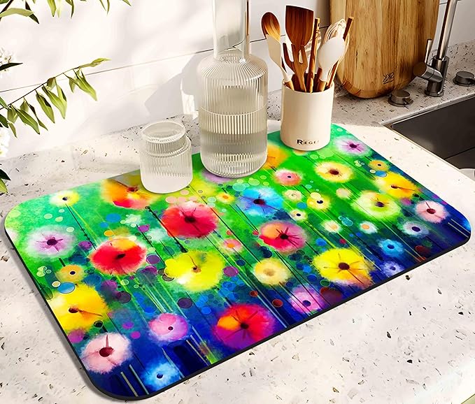 Dish Drying Mat for Kitchen Counter 20x12in Washable Quick Dish Drying Pad Rubber Backed Absorbent Draining Mat Fit Kitchen Counter,Bar,Under Sink,Dishes,Utensils,Dish Rack