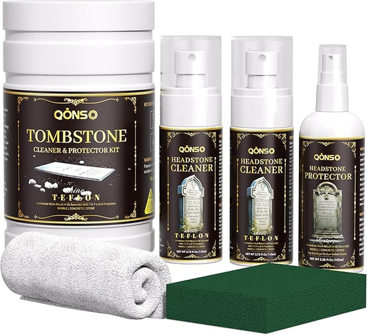 Headstone & Gravestone Cleaner for Memorials – Non-Acid, Gentle Formula Safe for Granite & Stone Memorials (10.14 fl oz)