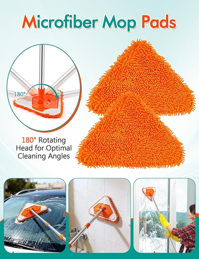 Ceiling Fan Cleaner Duster with 76" Extendable Long Handle,180° Wall Mop Cleaner for Walls/Ceiling Fan/Dust/Baseboard/Floor/Blade Blinds/Doors Clean,Feather Duster Cleaning Kit