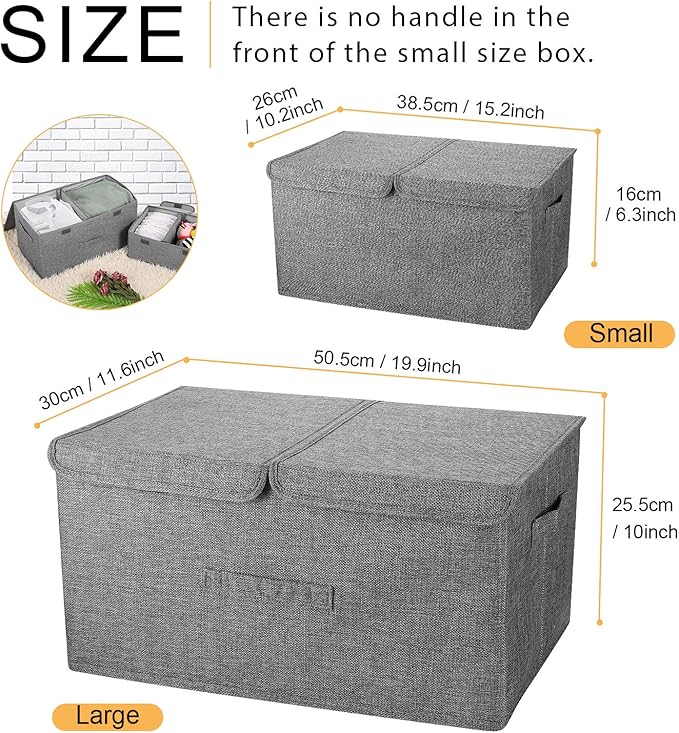 2 Pack Large Storage Boxes with Lids and Handles, Collapsible Linen Storage Bins Organizer Containers Baskets Cube with Removable Divider for Home Bedroom Closet Office (Red, Small)