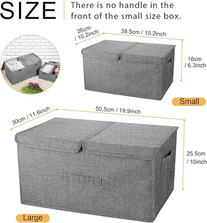 2 Pack Storage Boxes with Lids and Handles, Collapsible Linen Storage Bins Organizer Containers Baskets Cube with Removable Divider for Home Bedroom Closet Office (Red, Large)