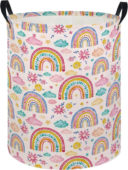 Baby Laundry Hamper kids laundry Basket Waterproof Laundry Bag for Bedroom Toy Clothes Organizer Room Décor(Pink Rainbow)