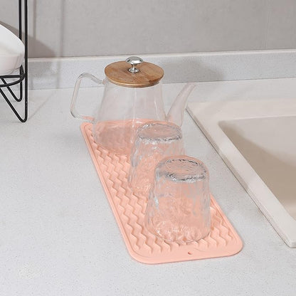 MicoYang Silicone Dish Drying Mat for Multiple Usage,Easy clean,Eco-friendly,Heat-resistant Silicone Mat for Kitchen Counter,Sink,Bar,Bottle,or Cup Pink M 17 inches x 6 inches