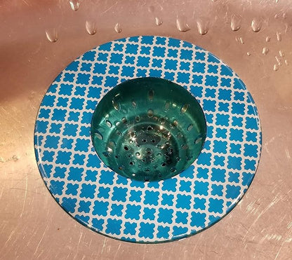 Handy Housewares 5.25" Diameter Decorative Designer Pattern Kitchen Sink Strainer/Food Trap (Two Pack, Blue Pattern)